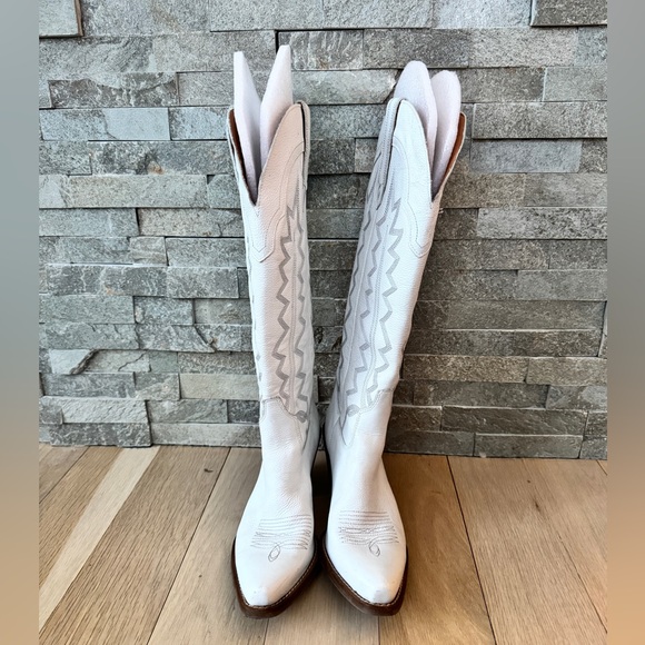 Dingo White High Leather Western Heeled Cowboy Boots 8 - Picture 5 of 13